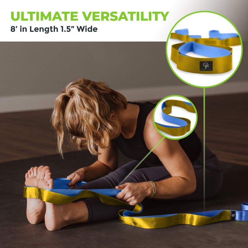 Gradient Fitness Stretching Strap for Physical Therapy, 12 Multi-Loop Stretch Strap 1.5" W x 8' L, Neoprene Handles, Physical Therapy Equipment, Yoga Straps for Stretching, Leg Stretcher, (Blue/Gold) - Image 5
